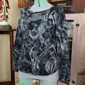Grey Abstract Marble Swirl Print Long sleeve Top Grunge Smoke Layering Tee